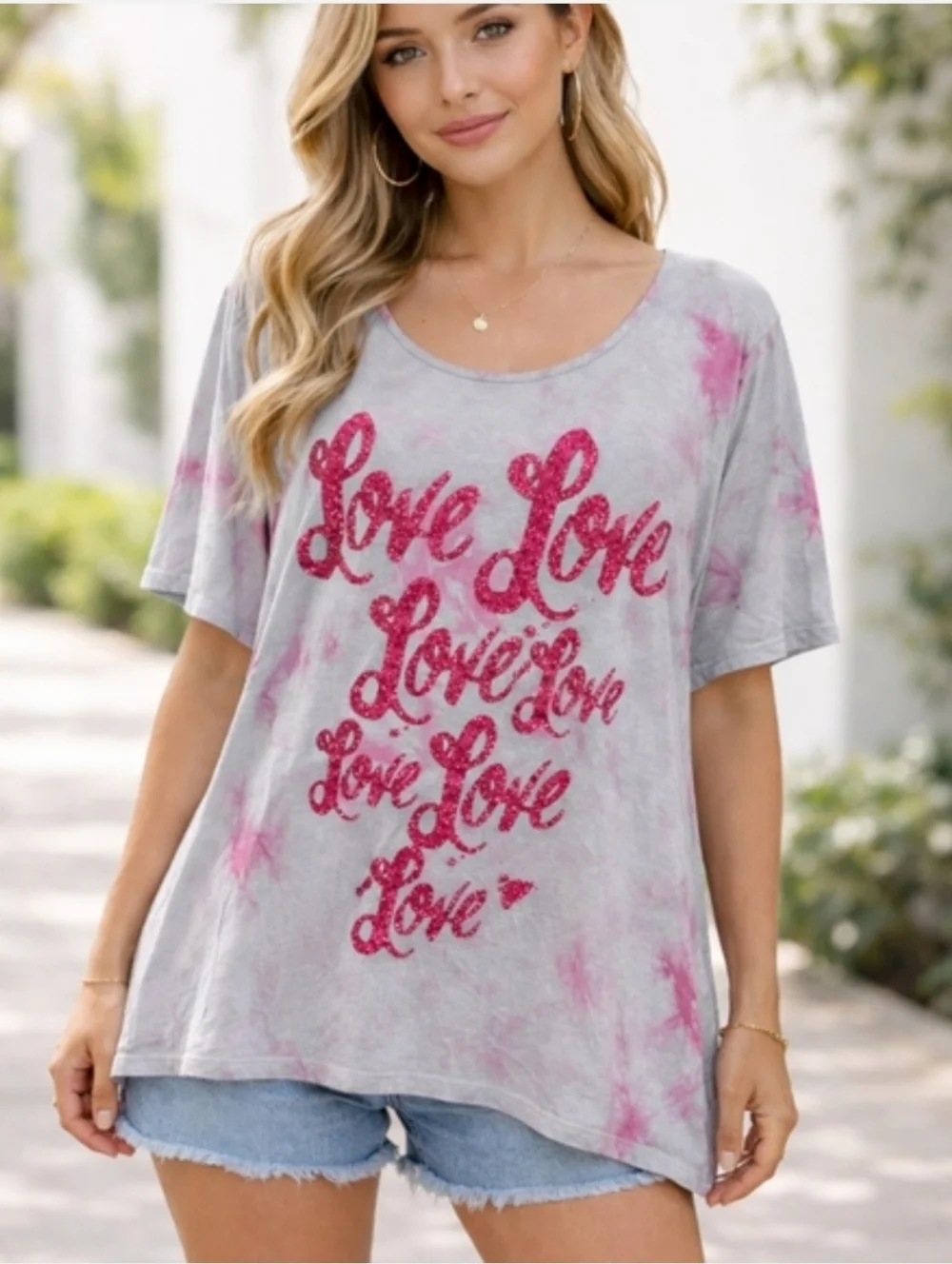 Juicy Couture Y2K Glitter Love Tie Dye Graphic Tee Shirt Top Loose Fit - Picture 1 of 8